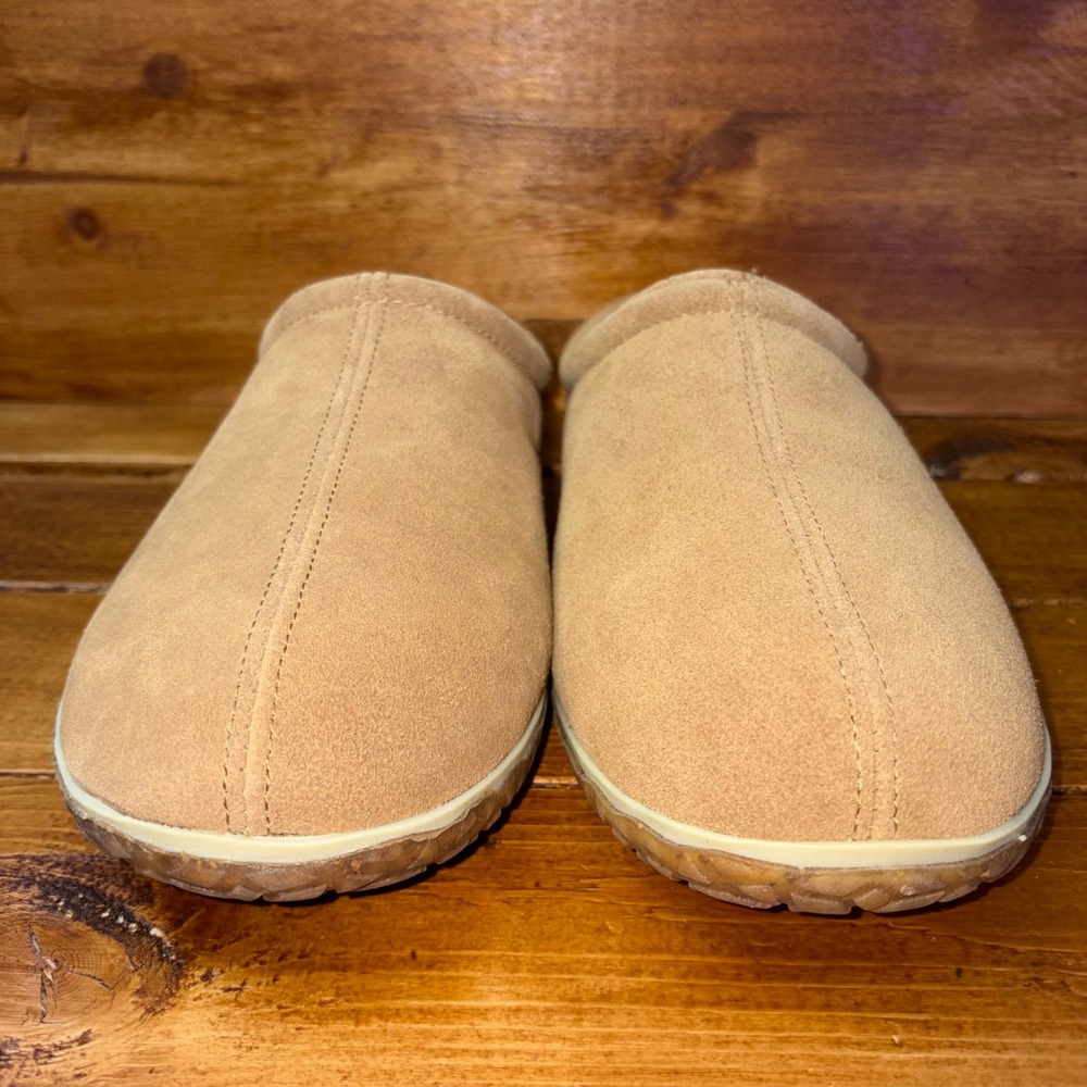 Minnetonka Suede Mule Slippers Mens 12 Tan 41011 Faux Fur Lined Slip On Scuff - Picture 7 of 7